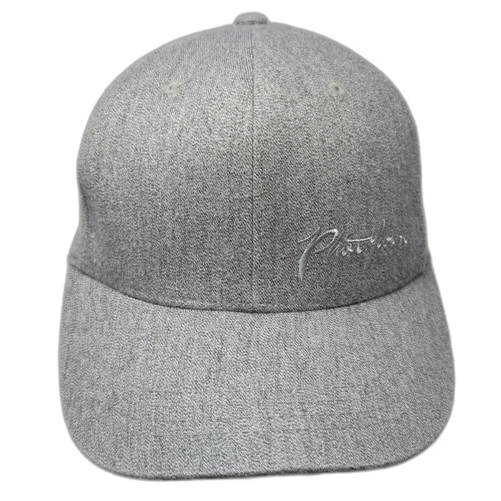 Phat Farm Baseball Cap Gray M Fitted Heather Script Logo Back Patch 6-Panel Hat